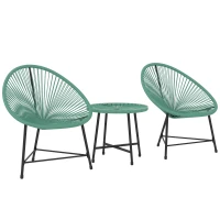 Outsunny Rattan Bistro Set with Acapulco Chairs and Glass Table, Green(m-11)