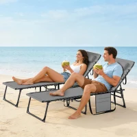 Outsunny Five-Position Reclining Sun Loungers Set of 2 - Grey(m-8)