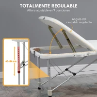 HOMCOM Camilla Masaje Plegable de Aluminio con Altura Ajustable 3 Zonas Reposacabezas Reposabrazos Blanco(m-4)