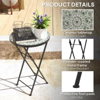 Outsunny Mosaic Outdoor Garden Table, 35.5cm Round Folding Coffee Table with Metal Frame for Balcony Terrace, Green(m-6)