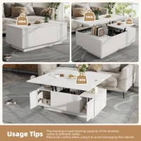 Lift-Up Coffee Table With 2 Doors, 2 Liftable Tops, 2 Cabinets, Particleboard Centre Desk With Hidden Storage, 100L x 50W x 55.5H cm, White(m-6)