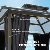 Outsunny 2.5 x 2.5 m Hardtop Gazebo Canopy with Double PC Roof, Drainage Gutters, Garden Gazebo Permanent Pavilion, Dark Grey(m-6)