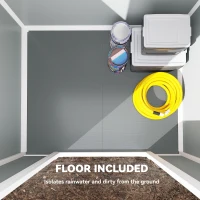 Outsunny 4 x 3 ft Plastic Garden Shed with Floor, Outdoor Storage Shed with Lockable Door, Window and Vent, Light Grey(m-4)