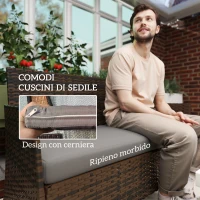 Outsunny Set da Giardino 4pz con Divano 2 Posti, 2 Sedie e Tavolino Basso, in Rattan e Acciaio, Grigio e Marrone(m-6)