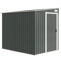 Outsunny 7 x 5ft Galvanised Metal Shed, with Sliding Door - Light Grey(m-1)