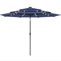 Outsunny 2.8 m Garden Parasol Umbrella with LED Solar Light, Parasol Cover, 3 Tier Outdoor Table Market Patio Umbrella, Navy Blue(m-1)