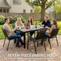 Outsunny 7 Pieces Outdoor Dining Set with Umbrella Hole, Garden Table and Chairs Set for 6 with Metal Table and Stackable Chairs(m-4)