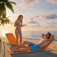 Outsunny Set of Two Metal Frame Beach Chairs, with Reclining Backs - Orange(m-8)