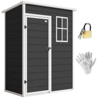 Outsunny 5' x 3' Garden Shed with Floor, Outdoor Storage Shed with Lockable Door, Window and Vent, Black(m-10)
