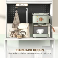 HOMCOM Dulap pentru Microunde cu Dulap, Blat de Lucru, Mobilă de Bucătărie cu 2 Sertare, Panou Metalic, 4 Cârlige, Raft Reglabil pentru Bucătărie, Sală de Masă, Living, Alb(m-5)