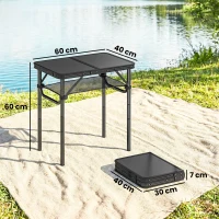 Outsunny 2ft Folding Camping Table, Picnic Table with Mesh Storage Layer, 4 Adjustable Heights and Carrying Handle, Black(m-3)