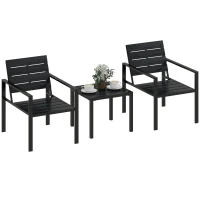 Outsunny 3 Pieces Garden Bistro Set for 2, Outdoor Bistro Table and Chairs with Metal Frame, Plastic Patio Furniture Set(m-10)