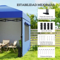Outsunny Carpa Plegable Pop-up 3x3 m con 3 Paredes 2 Ventanas Altura Ajustable UPF50+ Bolsa Transporte y Sacos de Arena Azul(m-6)