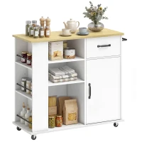 HOMCOM Meuble de cuisine avec tiroir, placard et étagère réglable, Blanc(m-6)