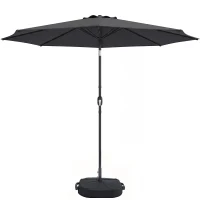 Outsunny 2.7 m Garden Parasol Umbrella with Cross Base and Sandbag, Retractable Ribs, Outdoor Table Market Umbrella, Black(m-11)