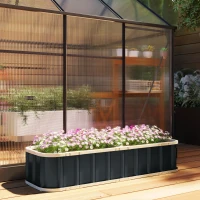 Outsunny Galvanised Raised Garden Bed, 5 x 2 x 1 ft Metal Planter with Gloves and Folded Edging, Dark Grey(m-8)