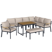 Outsunny Set mobilier grădină 7 piese Colțar modular exterior cu masă WPC și pouf bej și gri