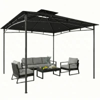 Outsunny 3 x 3 m Gazebo, Garden Gazebo with 2-Tier Roof, Metal Frame, Black(m-11)