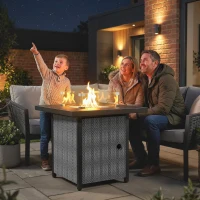 Outsunny Propane Gas Fire Pit Table for Garden, 11.7 KW Smokeless Firepit Outdoor Heater with Wind Guard, Glass Rocks, Lid, Black(m-2)