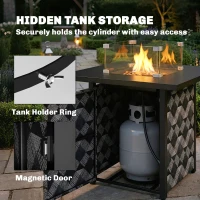 Outsunny Square Propane Gas Fire Pit Table,12 KW Firepit Outdoor Patio Heater with Glass Wind Guard, Lava Rocks, Gas Tank Holder(m-8)