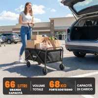 Outsunny Carrello da Giardino Pieghevole 66L con Manico Regolabile e Portabicchieri, Nero(m-4)