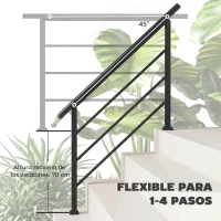 Outsunny Barandilla de Escalera 131 cm Pasamanos para Escalera con Kit de Instalación Ángulo Ajustable para 1-4 Escalones Negro(m-4)