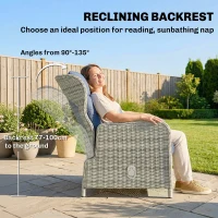 Outsunny 5 Piece Garden Furniture Set, Rattan Reclining Garden Chair Set of 2 with Footstool and Cushion for Balcony, Dark Blue(m-6)