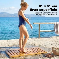 Outsunny Alfombrilla de Ducha de Madera de Acacia 91x51 cm Alfombra Antideslizante para Baño Spa o Piscina Natural(m-5)