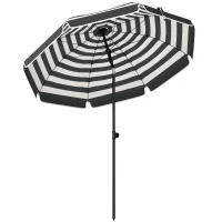 Outsunny 1.8 m Beach Umbrella Parasol with Sand Anchor, Portable 30° Tilting Patio Sun Shade with Adjustable Height, Grey/White(m-1)