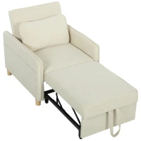 HOMCOM Sillón Cama Individual 3 en 1 Sofá Cama Plegable con Respaldo Ajustable y Cojín para Salón 74x85,5x82 cm Beige(m-11)