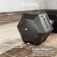 HOMCOM Conjunto de 2 Halteres Hexagonais 12,5 kg (25 kg Total) Ferro Fundido Revestidos em Borracha com Pega Anti-Deslizante  Preto e Prateado(m-4)