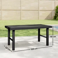 Outsunny Metal Garden Coffee Table, Outdoor Side Table with SPC Woodgrain Tabletop for Outside, 100 x 52 x 46cm, Dark Grey(m-3)