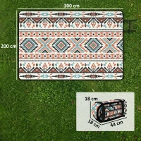 Outsunny Picnic Blanket, 300x200CM Large Beach Blanket Outdoor Picnic Mat with Integrated Strap for Camping, Mix-Colour(m-3)
