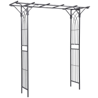 Outsunny 210cm Decorative Metal Garden Trellis Arch with Durable Steel Tubing & Elegant Scrollwork, Great for Weddings, Dark Gre