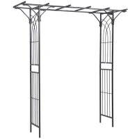 Outsunny 210cm Decorative Metal Garden Trellis Arch with Durable Steel Tubing & Elegant Scrollwork, Great for Weddings, Dark Gre(m-1)