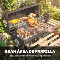 Outsunny Barbacoa de Carbón Portátil Barbacoa Carbón Barril con Asador Eléctrico Estantes Plegables Ruedas Termómetro(m-4)