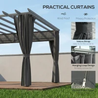 Outsunny 3.6 x 3 m Pergola with Retractable Roof Canopy, Curtains, Aluminium Garden Pergola Gazebo Sun Shade Shelter, Dark Grey(m-5)
