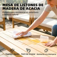 Outsunny Conjunto de Muebles de Jardín de 4 Piezas con Sofá 2 Plazas 2 Sillones Mesa de Madera Cojines y Cuerda PP Beige(m-7)