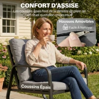 Outsunny Salon de Jardin 4 Pièces avec Coussins Déhoussables Très Épais 10cm Table Basse en Verre Trempé Noir(m-6)