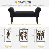 HOMCOM Bancă Tapițată pentru Capătul Patului cu Brațe Rulate, 102x35x51cm, Negru(m-7)