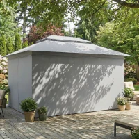 Outsunny 3 x 4 m Outdoor Garden Gazebo with Netting and Curtains, UPF50+ Patio Gazebo Permanent Pavilion Canopy, Dark Grey(m-9)