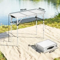 Outsunny 3ft Folding Camping Table, Picnic Table with Mesh Storage Layer, Carrying Bag and Metal Frame, Cream White(m-3)