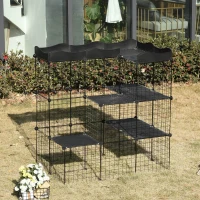PawHut Lot de 2 cages parc enclos pour petits animaux chats visons modulable 3 niveaux 2 portes rampe fil métallique noir(m-10)