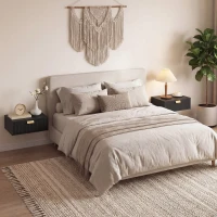 HOMCOM Modern Floating Nightstands Set of 2, Wall Mounted Bedside Tables with Wave Drawer Black(m-9)