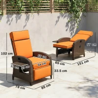 Outsunny Garden Recliner with Cushion, Outdoor Recliner Chair with Adjustable Backrest & Footrest, Side Tray, Orange(m-3)