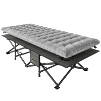 Outsunny Camping Cot with Soft Pad, 80cm Extra Wide Folding Cots with Side Pocket and Carry Bag, Grey(m-1)