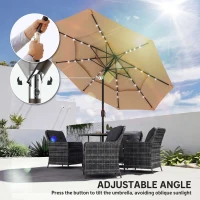 Outsunny 2.8 m Garden Parasol Umbrella with LED Solar Light, Parasol Cover, 3 Tier Outdoor Table Market Patio Umbrella, Khaki(m-9)