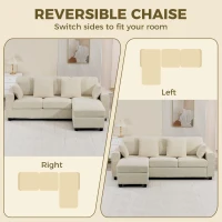 HOMCOM Hoekbank met omkeerbare chaise longue, 3-zitsbank met fluweelachtige uitstraling, brede en diepe zitplaatsen, pocketveren, beige(m-8)