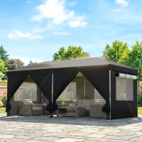Outsunny 3 x 6 m Pop Up Canopy with UV50+ Protection Garden Gazebo with 6 Sidewalls, Black(m-2)