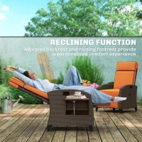 Outsunny Garden Recliner with Cushion, Outdoor Recliner Chair with Adjustable Backrest & Footrest, Side Tray, Orange(m-4)